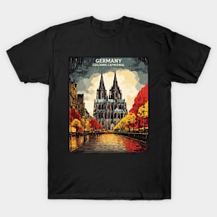 Cologne Cathedral Germany Starry Night Tourism Vintage Retro T-Shirt
